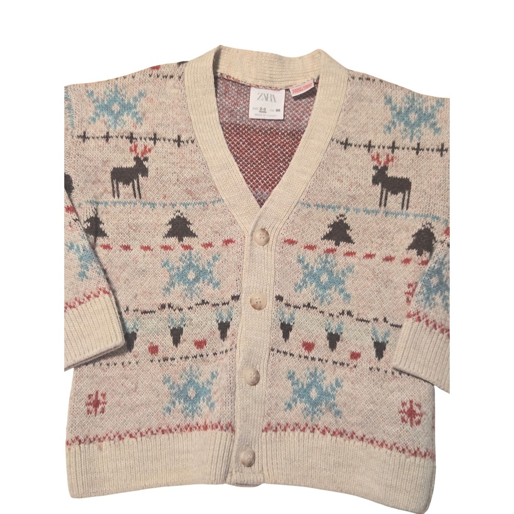 ZARA Kids‎ Fair Isle Reindeer Snowflake Cardigan Sweater 2-3 Years